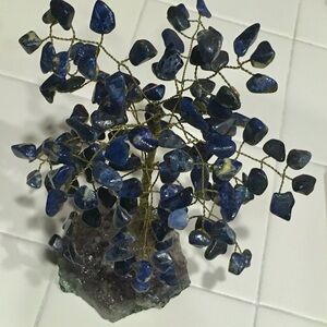 Blue Gemstone vintage copper wire Tree Sculpture. Hand made one of a kind.